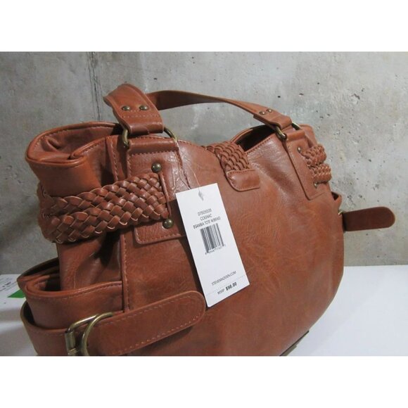 Steve Madden BSamba Leather Purse Satchel Tote with Braid Cognac NWT - Picture 6 of 7